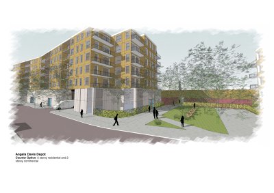 Counter proposal: 2 storey depot plus 5 storey residential